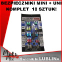 Bezpieczniki samochodowe - komplet 10 szt. MINI + STANDARD