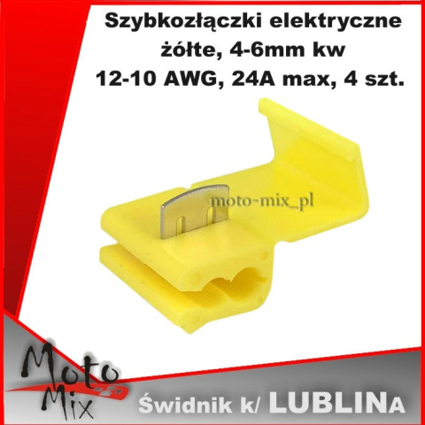Szybkozłączki elektryczne, żółte, 4-6mm kw, 12-10 AWG, 24A max, 4 szt. Szybkozłączki elektryczne, żółte, 4-6mm kw, 12-10 AWG, 24A max, 4 szt.