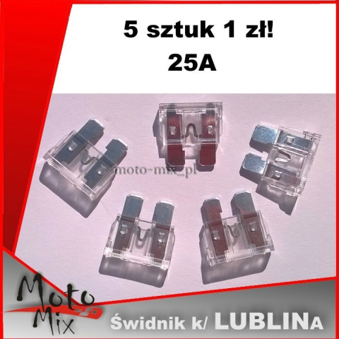 BEZPIECZNIK PŁYTKOWY UNI 19mm 25A 5szt BEZPIECZNIK PŁYTKOWY UNI 19mm 25A 5szt
