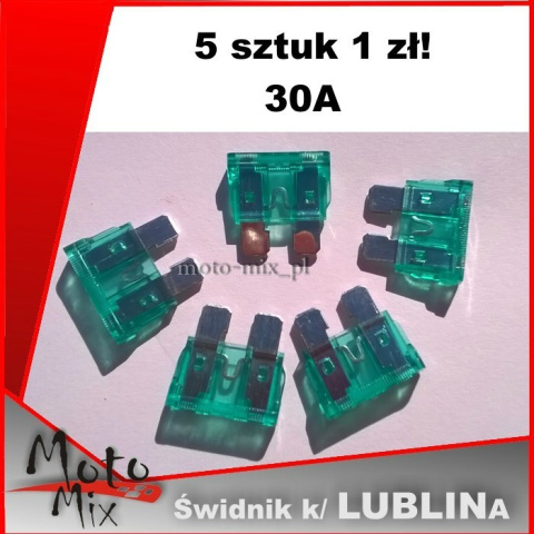 BEZPIECZNIK PŁYTKOWY UNI 19mm 30A 5szt BEZPIECZNIK PŁYTKOWY UNI 19mm 30A 5szt