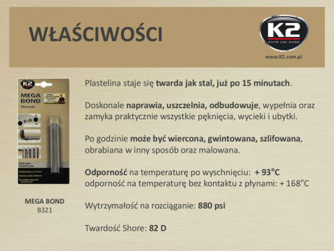 Stalowa plastelina K2 MEGA BOND 20g Stalowa plastelina K2 MEGA BOND 20g