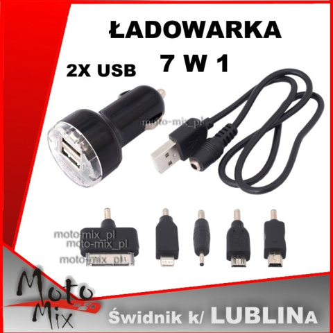 Ładowarka samochodowa do telefonu 5 końcówek Ładowarka samochodowa do telefonu 5 końcówek