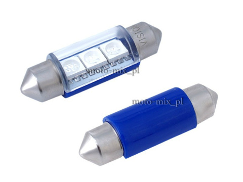 Żarówka rurkowa, paluszek Niebieska 3 LED SMD 36 mm Żarówka rurkowa, paluszek Niebieska 3 LED SMD 36 mm