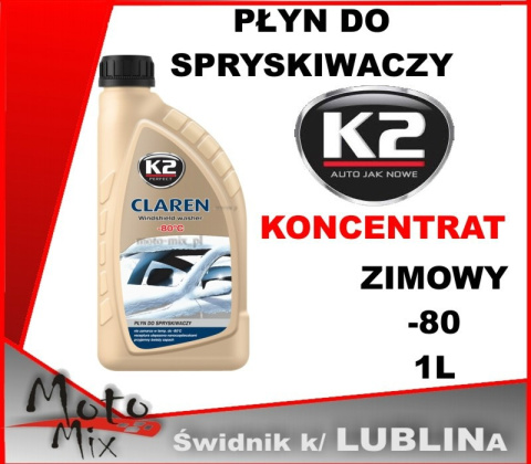 Płyn koncentrat do spryskiwaczy ZIMOWY 1l CLAREN K2 do -80 St Płyn koncentrat do spryskiwaczy ZIMOWY 1l CLAREN K2 do -80 St