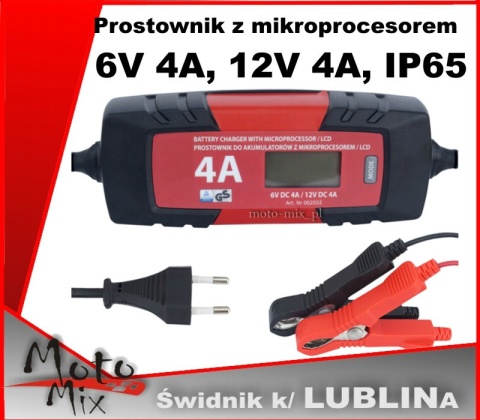 Prostownik z mikroprocesorem, 6V 4A 12V 4A IP65 Prostownik z mikroprocesorem, 6V 4A 12V 4A IP65