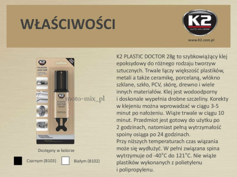 Klej Dwuskładnikowy do plastików PLASTIC DOCTOR CZARNY K2 28G Klej Dwuskładnikowy do plastików PLASTIC DOCTOR CZARNY K2 28G