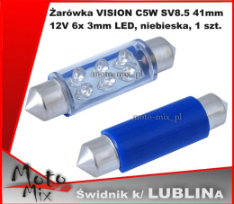 Żarówka rurkowa, paluszek Niebieska 6 LED 41 mm