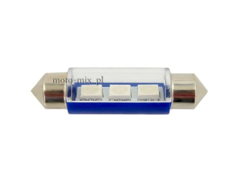 Żarówka rurkowa, paluszek Niebieska 3 LED SMD 36 mm Żarówka rurkowa, paluszek Niebieska 3 LED SMD 36 mm