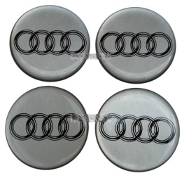 Naklejki na kołpaki Audi srebrne 90 mm silikonowe