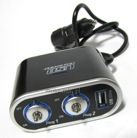 Rozgałęziacz zapalniczki II 12/24V włączniki, USB 1000 mA Rozgałęziacz zapalniczki II 12/24V włączniki, USB 1000 mA