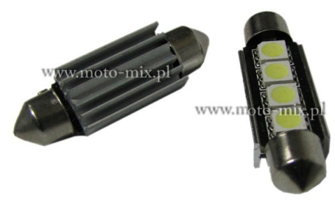 Żarówka RURKOWA biała Can bus - 4 LED SMD 42mm Żarówka RURKOWA biała Can bus - 4 LED SMD 42mm