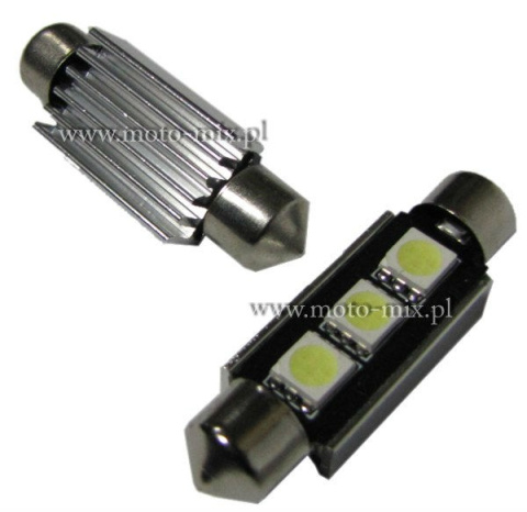 Żarówka RURKOWA biała Can bus - 3 LED SMD 41mm Żarówka RURKOWA biała Can bus - 3 LED SMD 41mm