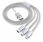 Kabel 3w1 | USB - Micro USB, iPhone Lightning, Type-C | Nylonowy oplot