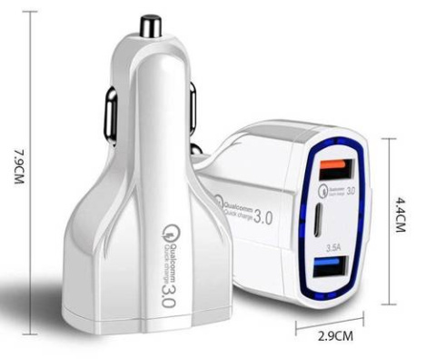 Ładowarka Szybka samochodowa 2x USB 1x Type-C | Szybkie ładowanie Quick Charge 3.0 | Ambient LED Ładowarka Szybka samochodowa 2x USB 1x Type-C | Szybkie ładowanie Quick Charge 3.0 | Ambient LED