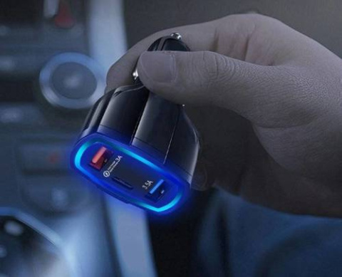 Ładowarka Szybka samochodowa 2x USB 1x Type-C | Szybkie ładowanie Quick Charge 3.0 | Ambient LED Ładowarka Szybka samochodowa 2x USB 1x Type-C | Szybkie ładowanie Quick Charge 3.0 | Ambient LED