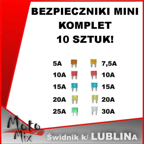 Bezpieczniki samochodowe mini - komplet 10 szt. Bezpieczniki samochodowe mini - komplet 10 szt.