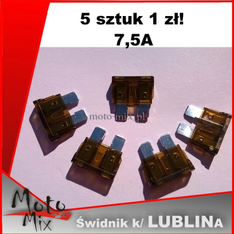 BEZPIECZNIK PŁYTKOWY UNI 19mm 7,5A 5szt BEZPIECZNIK PŁYTKOWY UNI 19mm 7,5A 5szt