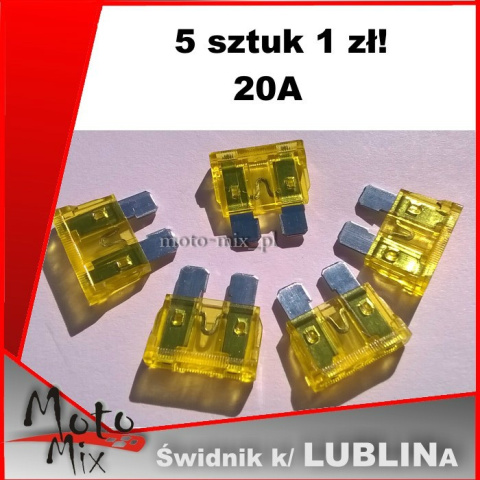 BEZPIECZNIK PŁYTKOWY UNI 19mm 20A 5szt BEZPIECZNIK PŁYTKOWY UNI 19mm 20A 5szt
