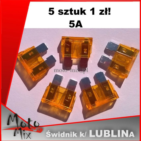 BEZPIECZNIK PŁYTKOWY UNI 19mm 5A 5szt BEZPIECZNIK PŁYTKOWY UNI 19mm 5A 5szt