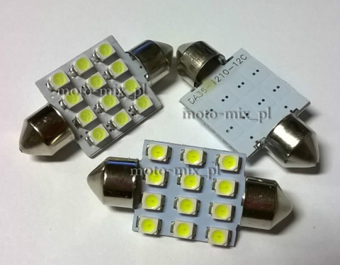 Żarówka rurkowa biała 12 LED SMD 36 mm