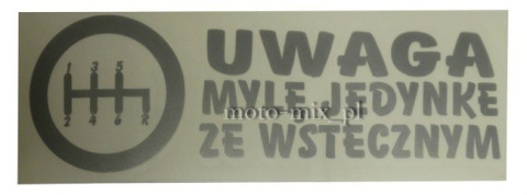 Naklejka napis UWAGA MYLĘ JEDYNKĘ ZE WSTECZNYM SREBRNA Naklejka napis UWAGA MYLĘ JEDYNKĘ ZE WSTECZNYM SREBRNA
