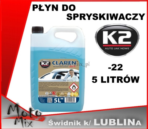 Płyn do spryskiwaczy ZIMOWY 5l CLAREN K2 do -22St Płyn do spryskiwaczy ZIMOWY 5l CLAREN K2 do -22St