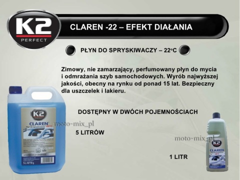 Płyn do spryskiwaczy ZIMOWY 5l CLAREN K2 do -22St Płyn do spryskiwaczy ZIMOWY 5l CLAREN K2 do -22St