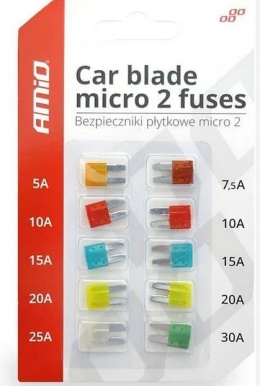 Bezpieczniki samochodowe MICRO 2 blister zestaw 10 szt.
