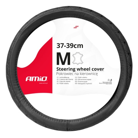 Pokrowiec skórzany pikowany nakładka na kierownicę samochodową M 37-39cm Pokrowiec skórzany pikowany nakładka na kierownicę samochodową M 37-39cm