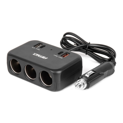 Rozgałęziacz rozdzielacz gniazda zapalniczki z ładowarką 1x USB-A 1x USB-C QC4.0 12V 24V 120W 80cm