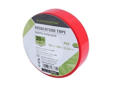 Taśma izolacyjna PVC 0,15 mm x 19 mm x 20 m, czerwona, 1 szt Taśma izolacyjna PVC 0,15 mm x 19 mm x 20 m, czerwona, 1 szt