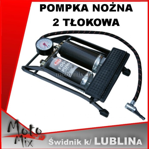 Pompka nożna słupkowa dwutłokowa z analogowym ciśnieniomierzem, max 10 BAR / 140 PSI